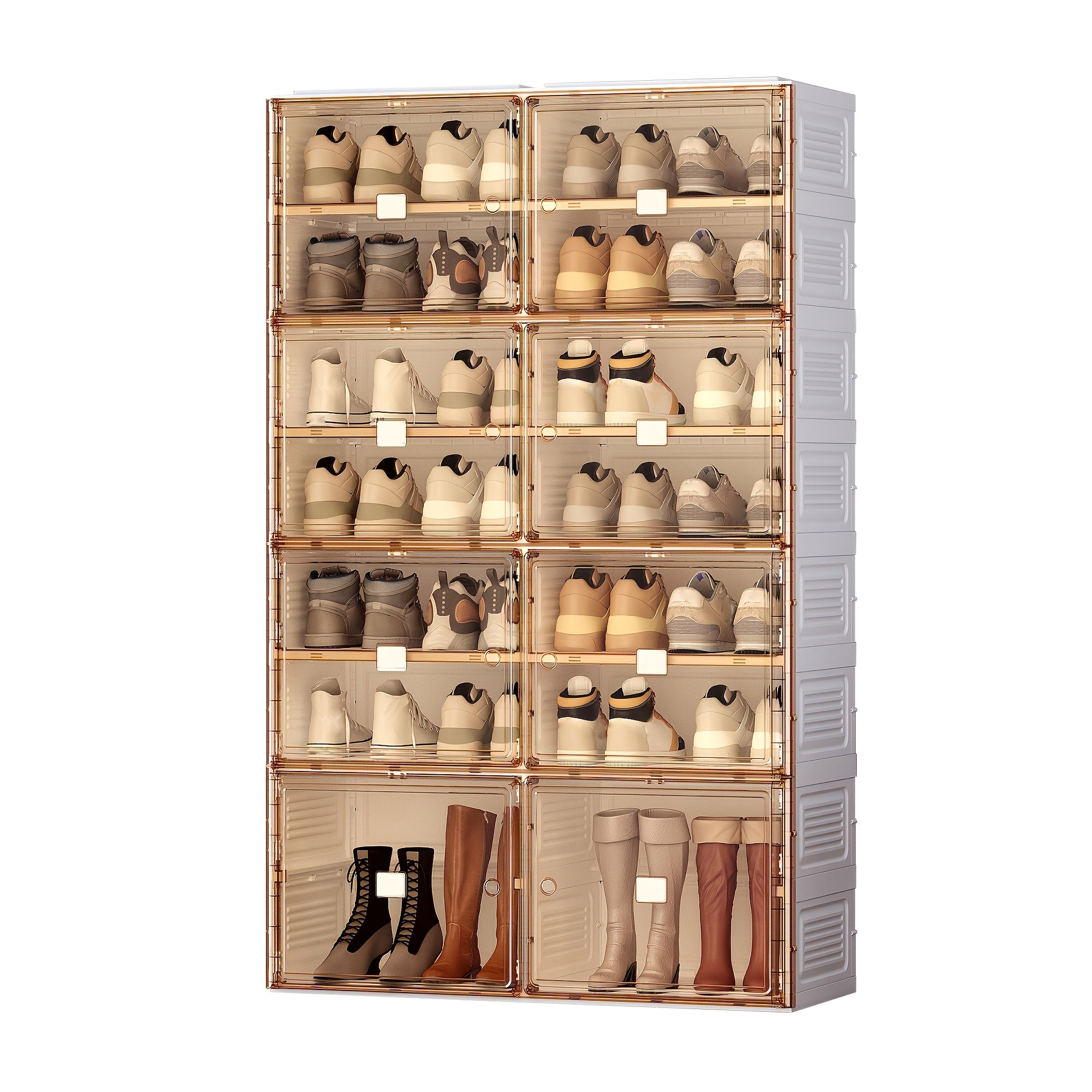 Entryway Door Storage Organizer, No-Installation Folding Shoe Cabinet, 5-Tier Holds 20 Pairs of Shoes, Magnetic Transparent Door with Dust-Proof Closure, Durable Plastic Material, Large Capacity with Multiple Sizes to Meet Family Needs