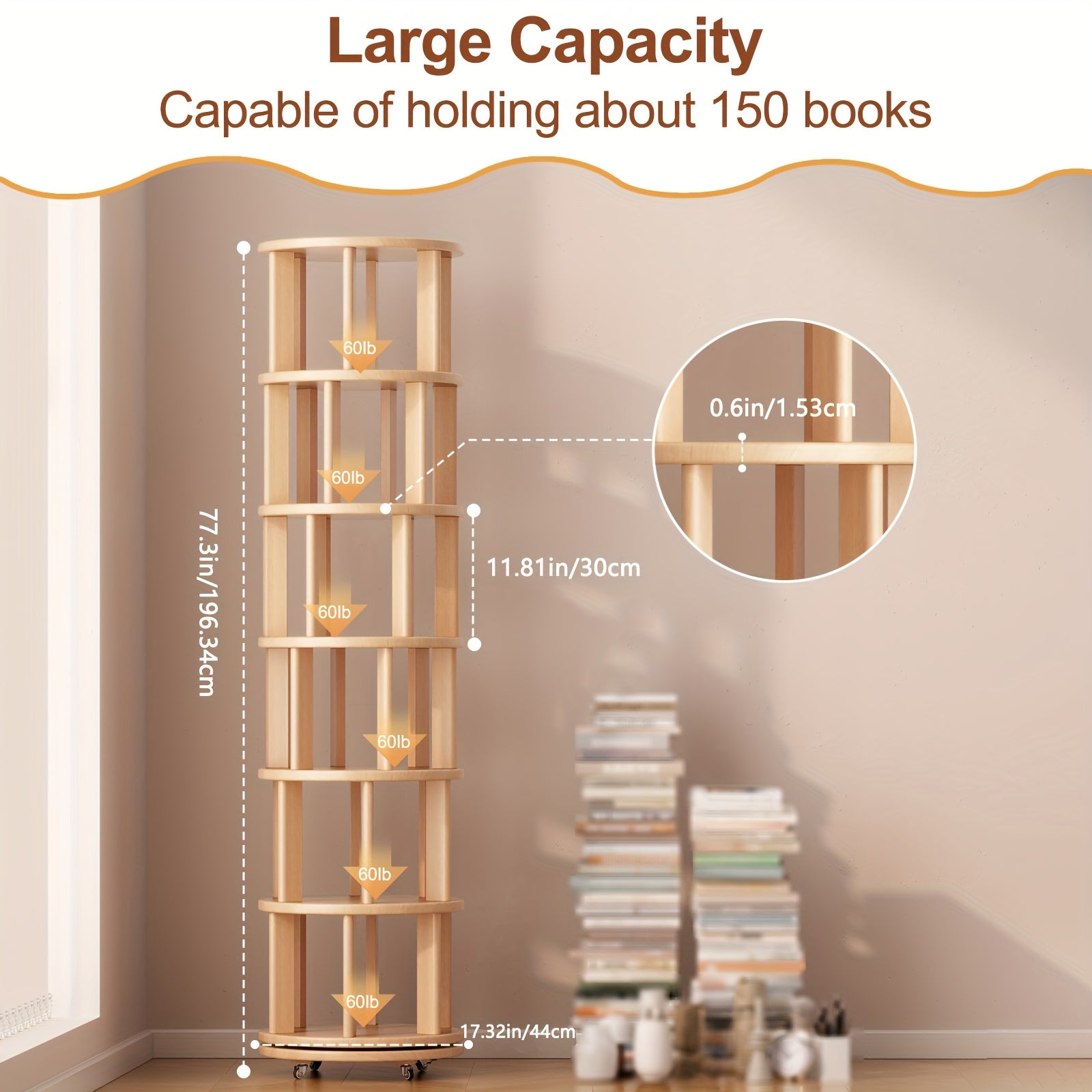 A 4\u002F6-Layer Solid Wood Bookshelf Storage Cabinet That Rotates 360°. This Festive Living Room Furniture Comes with Limited-Time Special Deals. Available in Three Styles