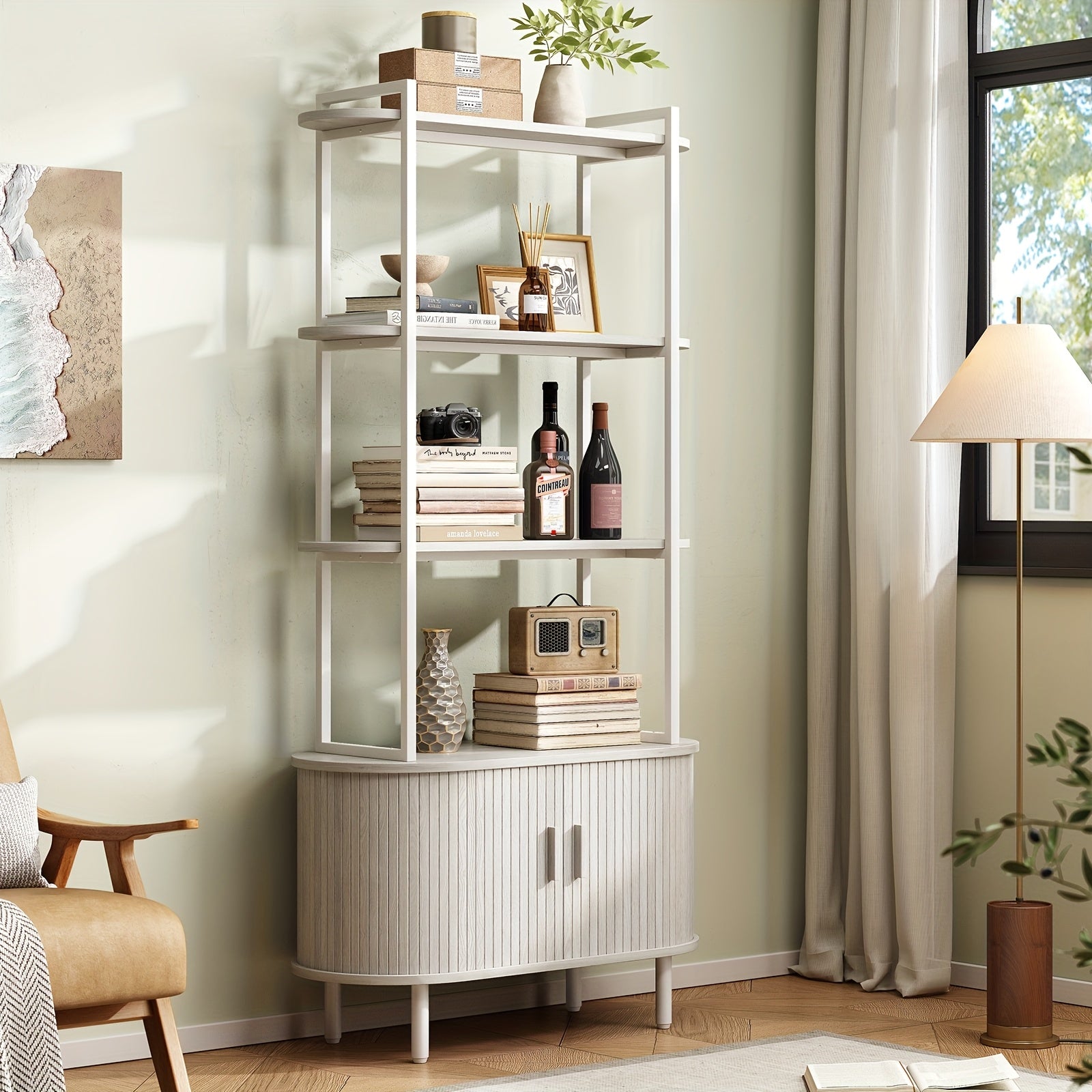 4-Tier Open Bookshelf 71 Inch High Floor Standing Display Bookcase Storage Rack With Storage Cabinets Living Room, Bedroom, Home Office Display Shelf Walnut