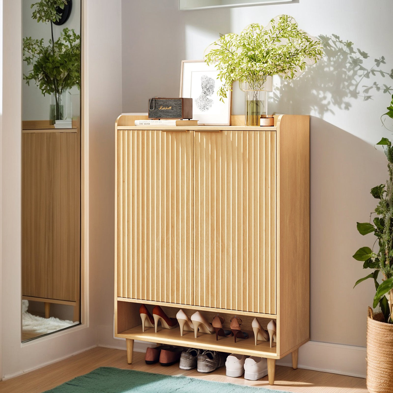 6-Tier Modern Narrow Shoe Storage Cabinet with Doors & Shelves - Freestanding Wood Shoe Organizer Suitable for Entryway, Hallway, Entrance, Space-Saving Shoe Rack Cabinet with Doors for Hallway Organization, Assembly Required (for Small Spaces)