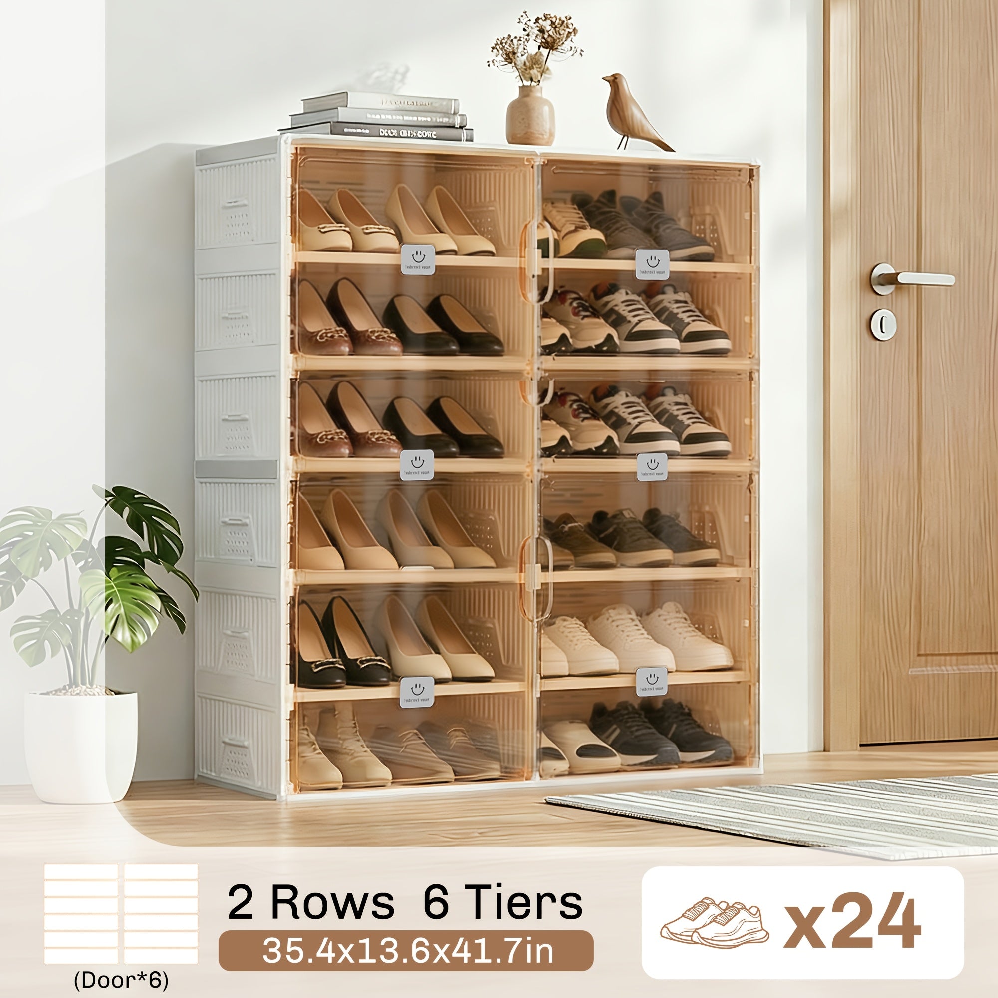 KERDOM Foldable Shoes Rack Storage Cabinet with Clear Doors - Collapsible Stackable Large Capacity 16-40 Shoes Organizer for Boots, Sneakers, Easy Set Up, Portable Shoes Boxes Container Shelf with Cover 16-40 Pairs for Closet, Entryway, Tall Shoes