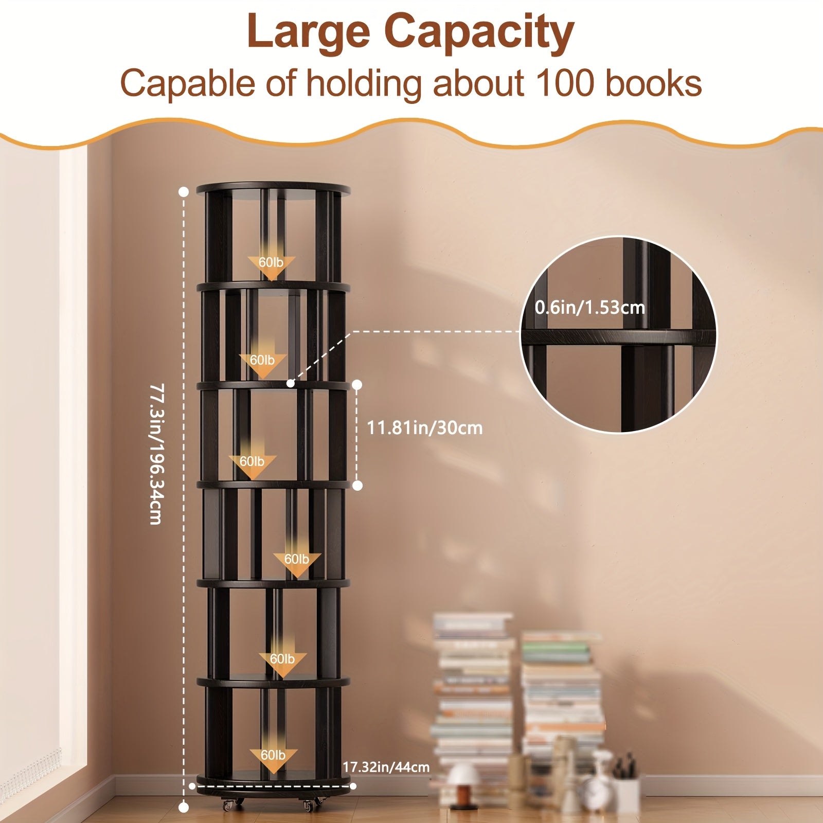 A 4\u002F6-Layer Solid Wood Bookshelf Storage Cabinet That Rotates 360°. This Festive Living Room Furniture Comes with Limited-Time Special Deals. Available in Three Styles