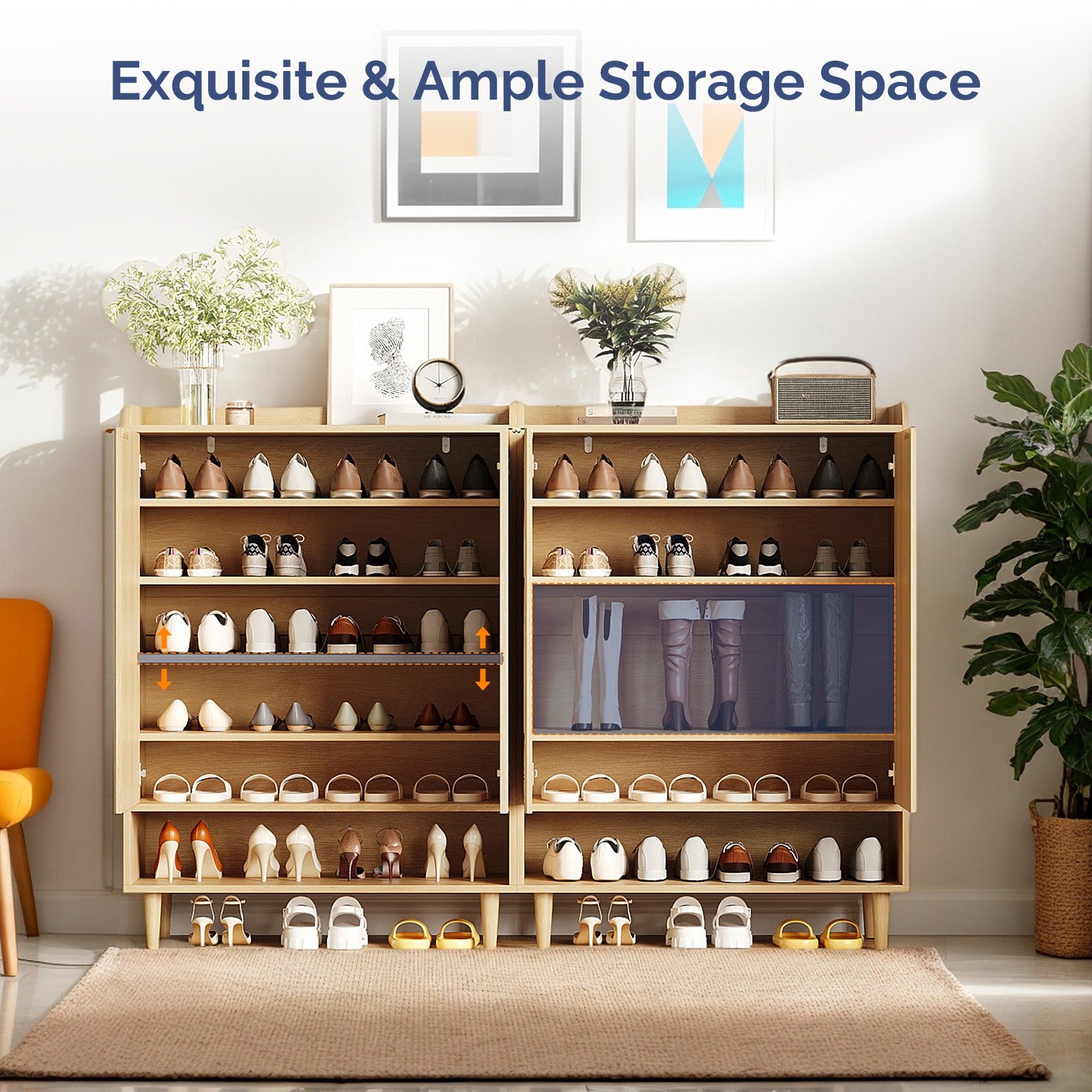 6-Tier Modern Narrow Shoe Storage Cabinet with Doors & Shelves - Freestanding Wood Shoe Organizer Suitable for Entryway, Hallway, Entrance, Space-Saving Shoe Rack Cabinet with Doors for Hallway Organization, Assembly Required (for Small Spaces)