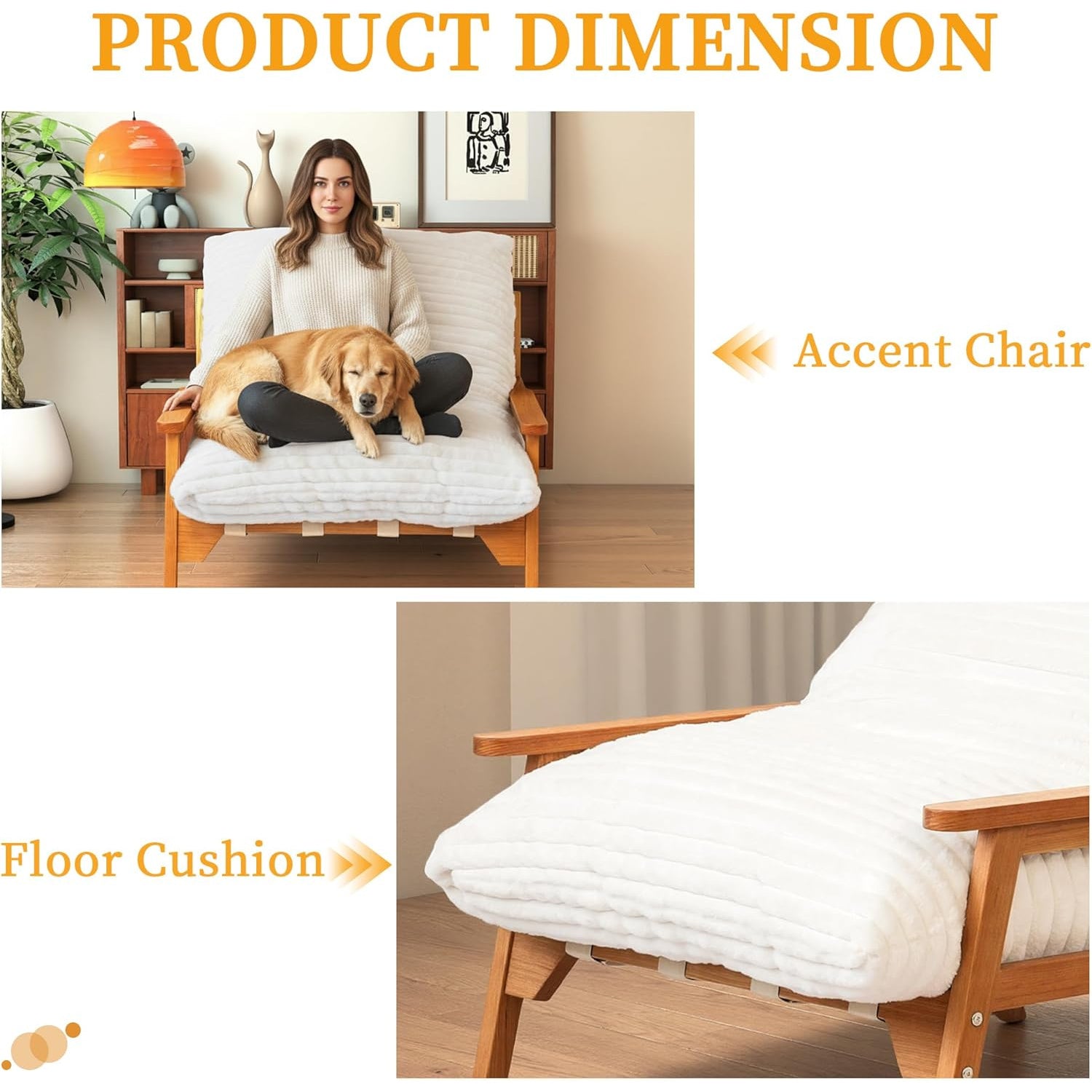 Modern Accent Chair with Ash Wood Armrests | Rabbit Fur Plush Lounge Chair for Living Room Relaxing, Bedroom Napping, Reading, Small Space Decor, Beige