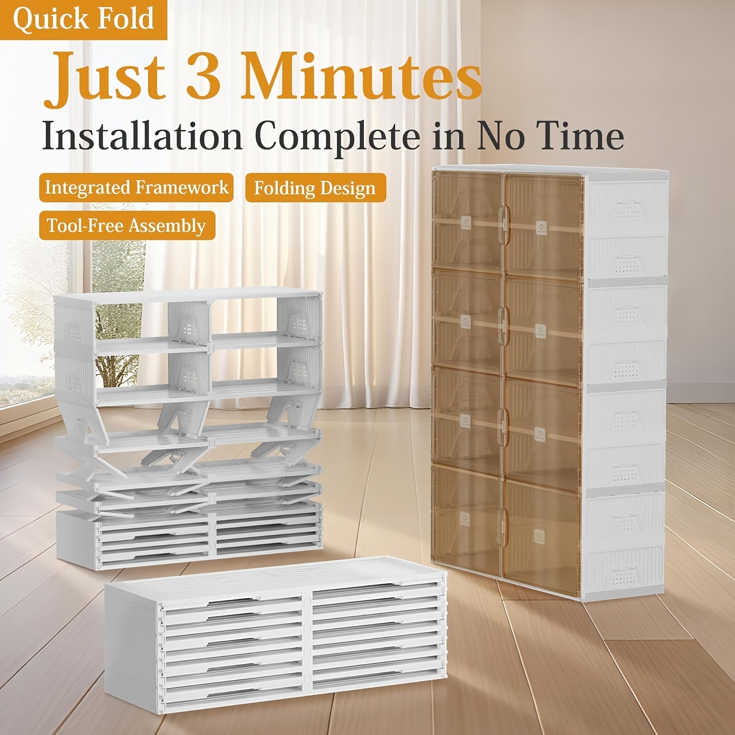 KERDOM Foldable Shoes Rack Storage Cabinet with Clear Doors - Collapsible Stackable Large Capacity 16-40 Shoes Organizer for Boots, Sneakers, Easy Set Up, Portable Shoes Boxes Container Shelf with Cover 16-40 Pairs for Closet, Entryway, Tall Shoes