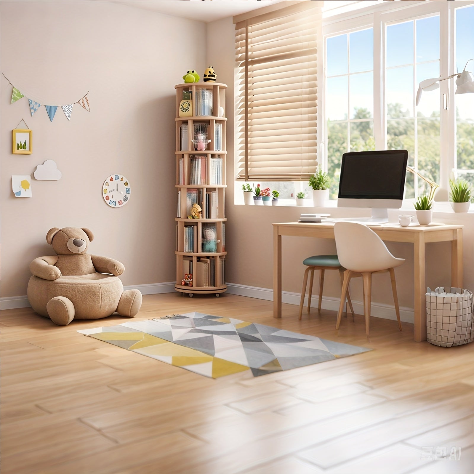 A 4\u002F6-Layer Solid Wood Bookshelf Storage Cabinet That Rotates 360°. This Festive Living Room Furniture Comes with Limited-Time Special Deals. Available in Three Styles