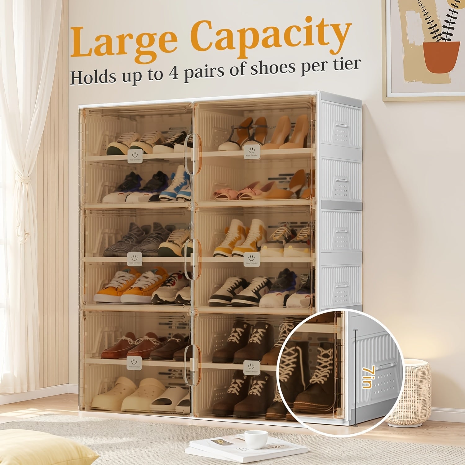 KERDOM Foldable Shoes Rack Storage Cabinet with Clear Doors - Collapsible Stackable Large Capacity 16-40 Shoes Organizer for Boots, Sneakers, Easy Set Up, Portable Shoes Boxes Container Shelf with Cover 16-40 Pairs for Closet, Entryway, Tall Shoes