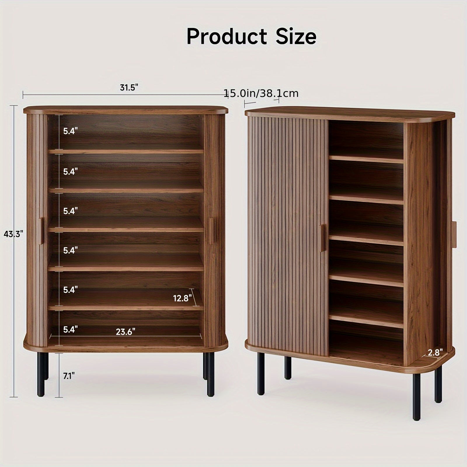 PAZCASA 6-Tier Shoe Cabinet with Sliding Door, Wooden Shoe Storage Cabinet with Adjustable Shelves, Mid-Century Modern Freestanding Shoe Storage Organizer for Entryway, Hallway, Living Room, Walnut