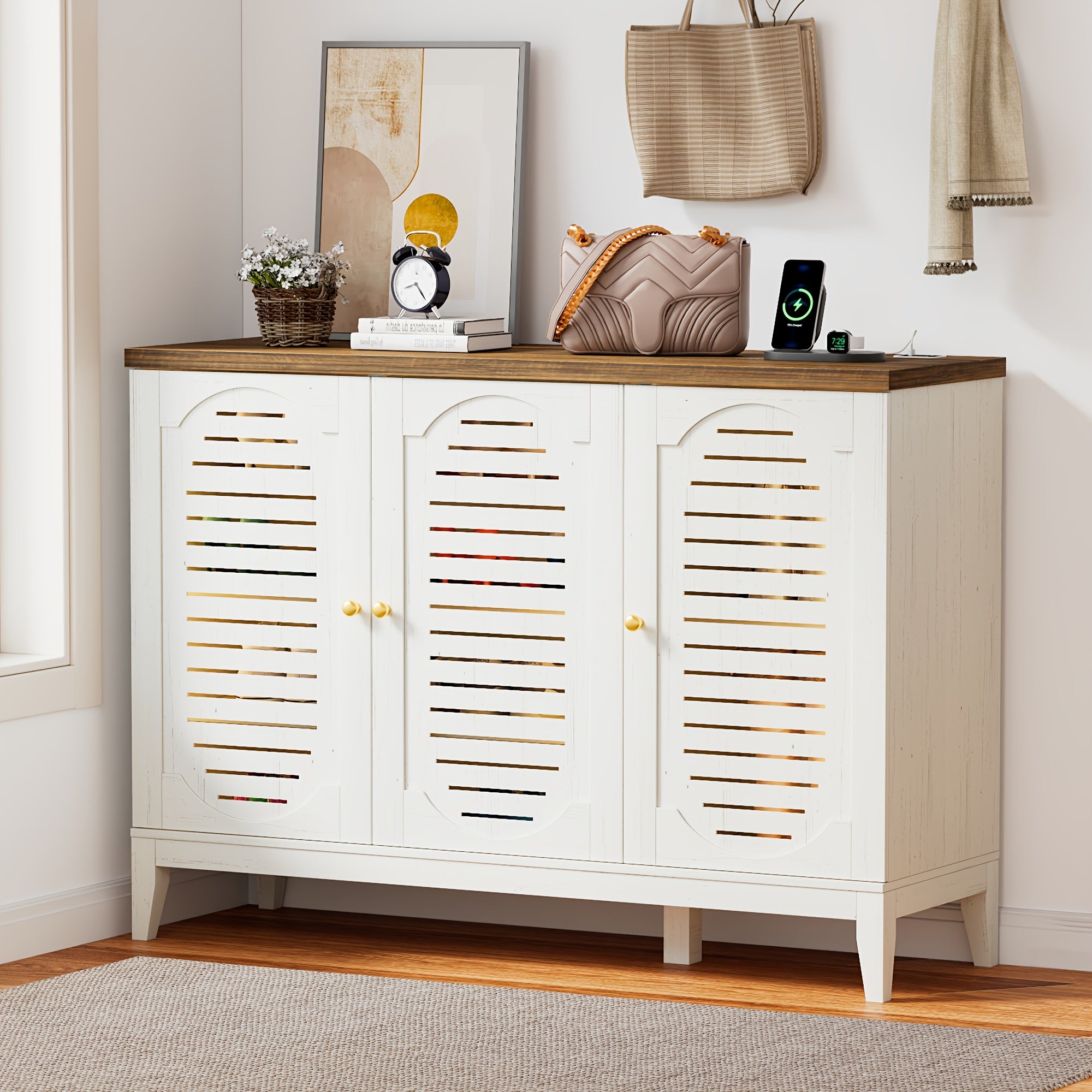 HWB Shoe Storage Unit Featuring 3 Color LED Lighting, Standalone Shoe Organizer with Legs, Compact Shoe Cabinet Ideal for Entryways, Hallways, And Bedrooms