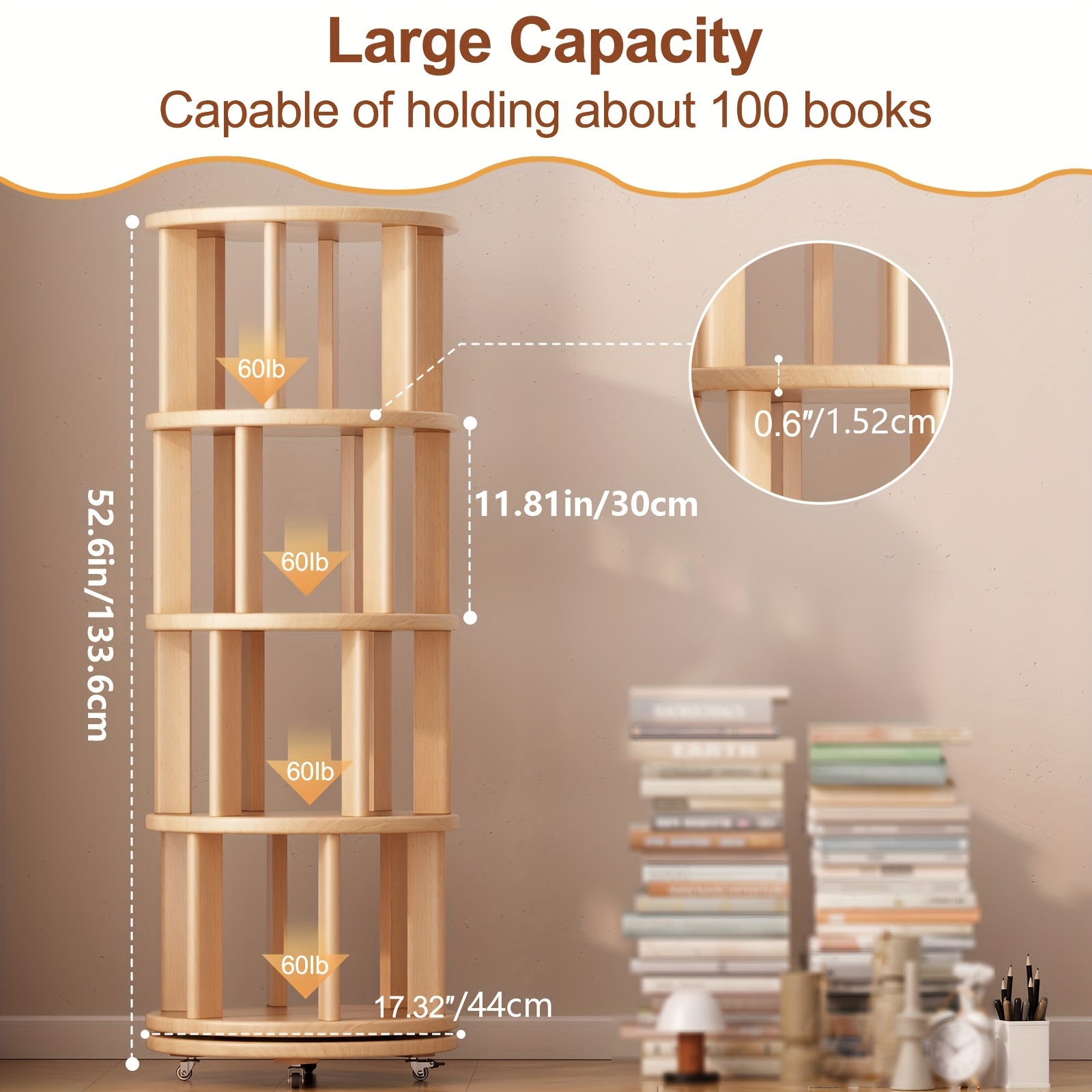 A 4\u002F6-Layer Solid Wood Bookshelf Storage Cabinet That Rotates 360°. This Festive Living Room Furniture Comes with Limited-Time Special Deals. Available in Three Styles