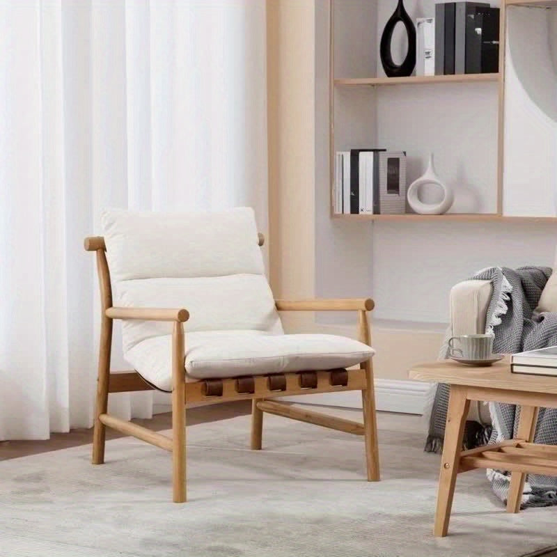 One Modern Accent Chair with Upholstery, Featuring Easy Assembly. This Solid Wood Lounge Chair Comes with a Removable Cushion And Is Designed for Low Back Support, Perfect for Reading in The Living Room, Bedroom, Or Balcony