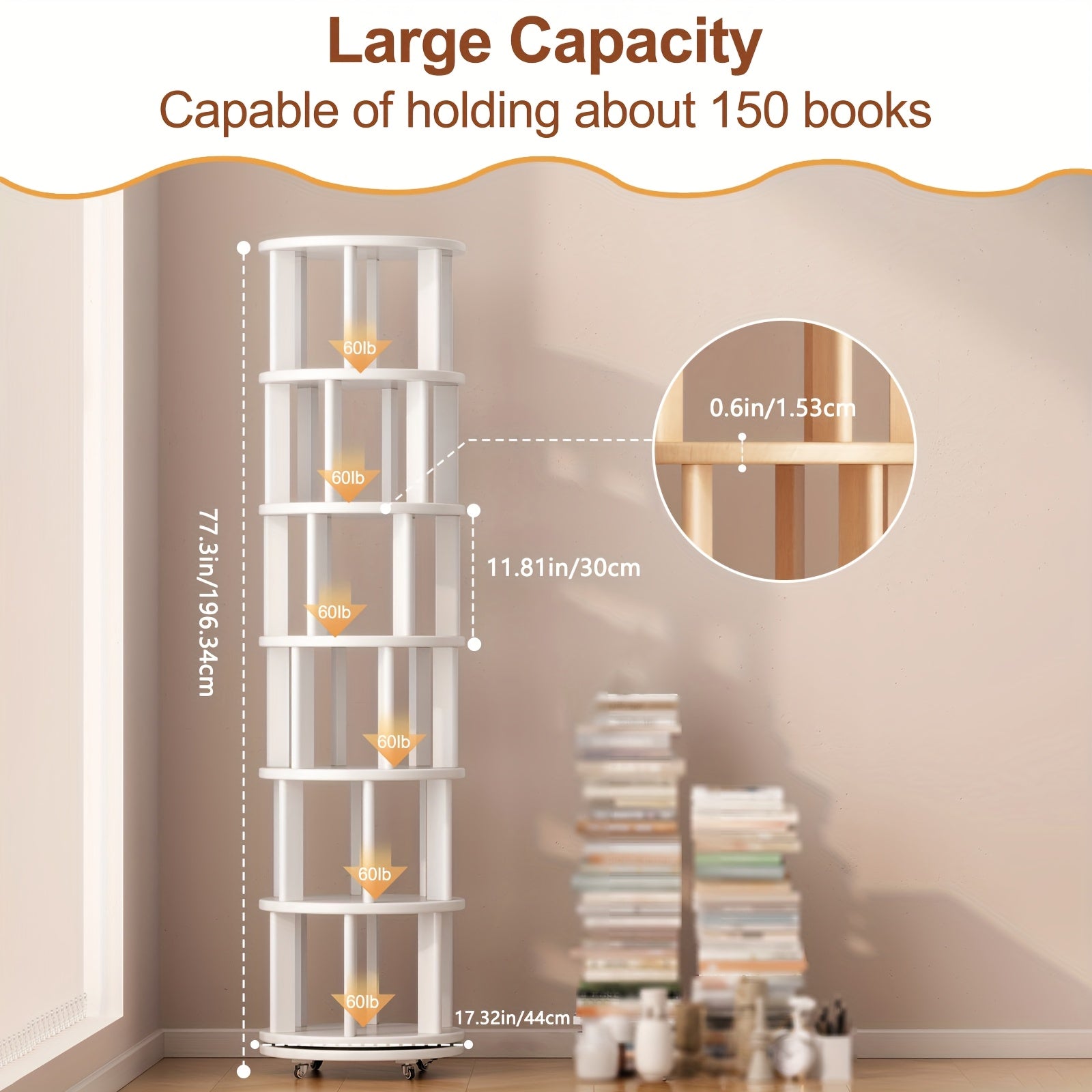 A 4\u002F6-Layer Solid Wood Bookshelf Storage Cabinet That Rotates 360°. This Festive Living Room Furniture Comes with Limited-Time Special Deals. Available in Three Styles