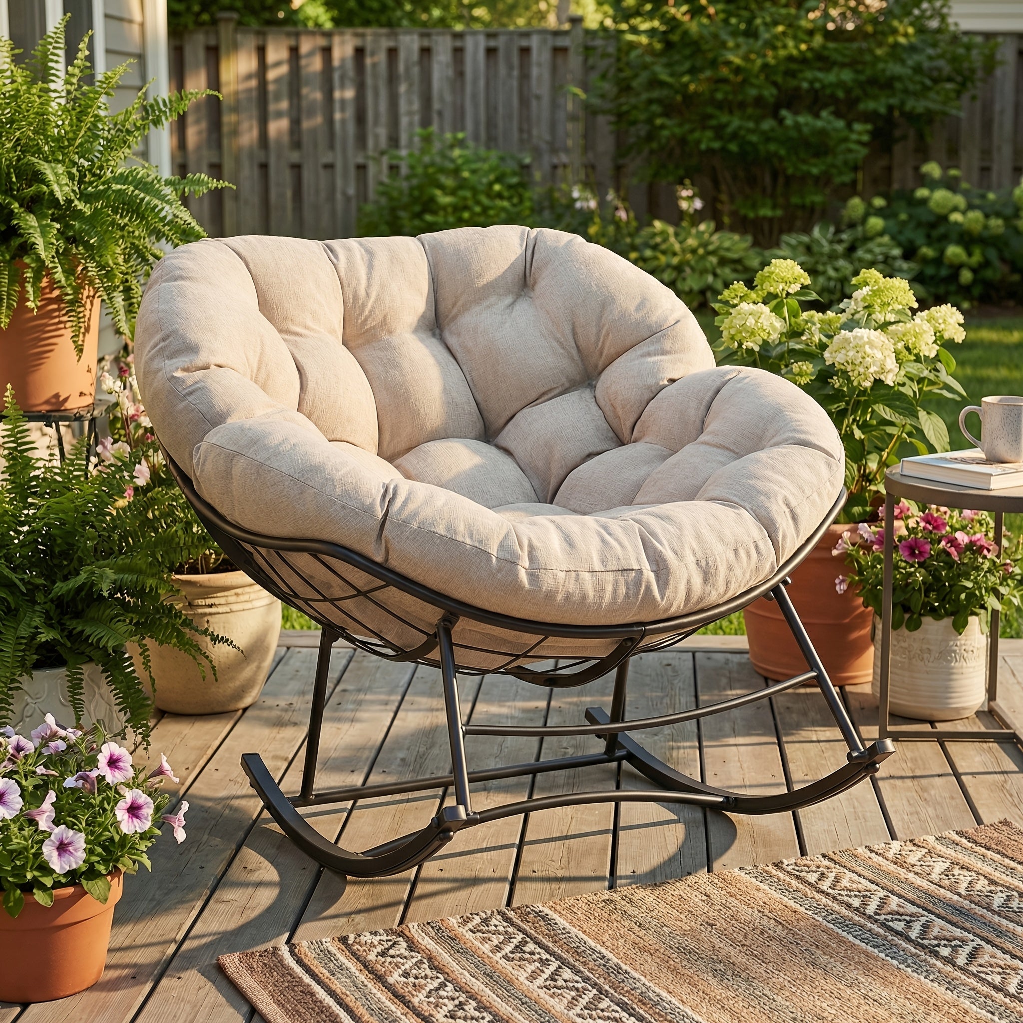 450Lbs Heavy Duty Oversized Egg Lounge Chair, Outdoor Rocking Chair With 5. 5 Thick Cushion& UV-Resistant Fabric, Perfect For Patio, Garden, Balcony, Outdoor Only