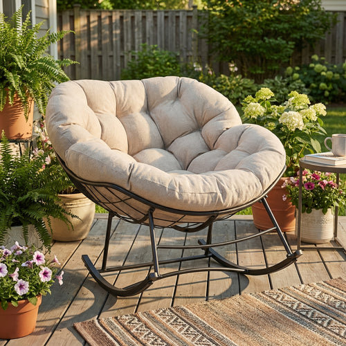 450Lbs Heavy Duty Oversized Egg Lounge Chair, Outdoor Rocking Chair With 5. 5 Thick Cushion& UV-Resistant Fabric, Perfect For Patio, Garden, Balcony, Outdoor Only