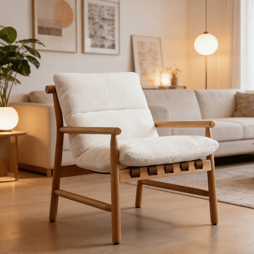 One Modern Accent Chair with Upholstery, Featuring Easy Assembly. This Solid Wood Lounge Chair Comes with a Removable Cushion And Is Designed for Low Back Support, Perfect for Reading in The Living Room, Bedroom, Or Balcony