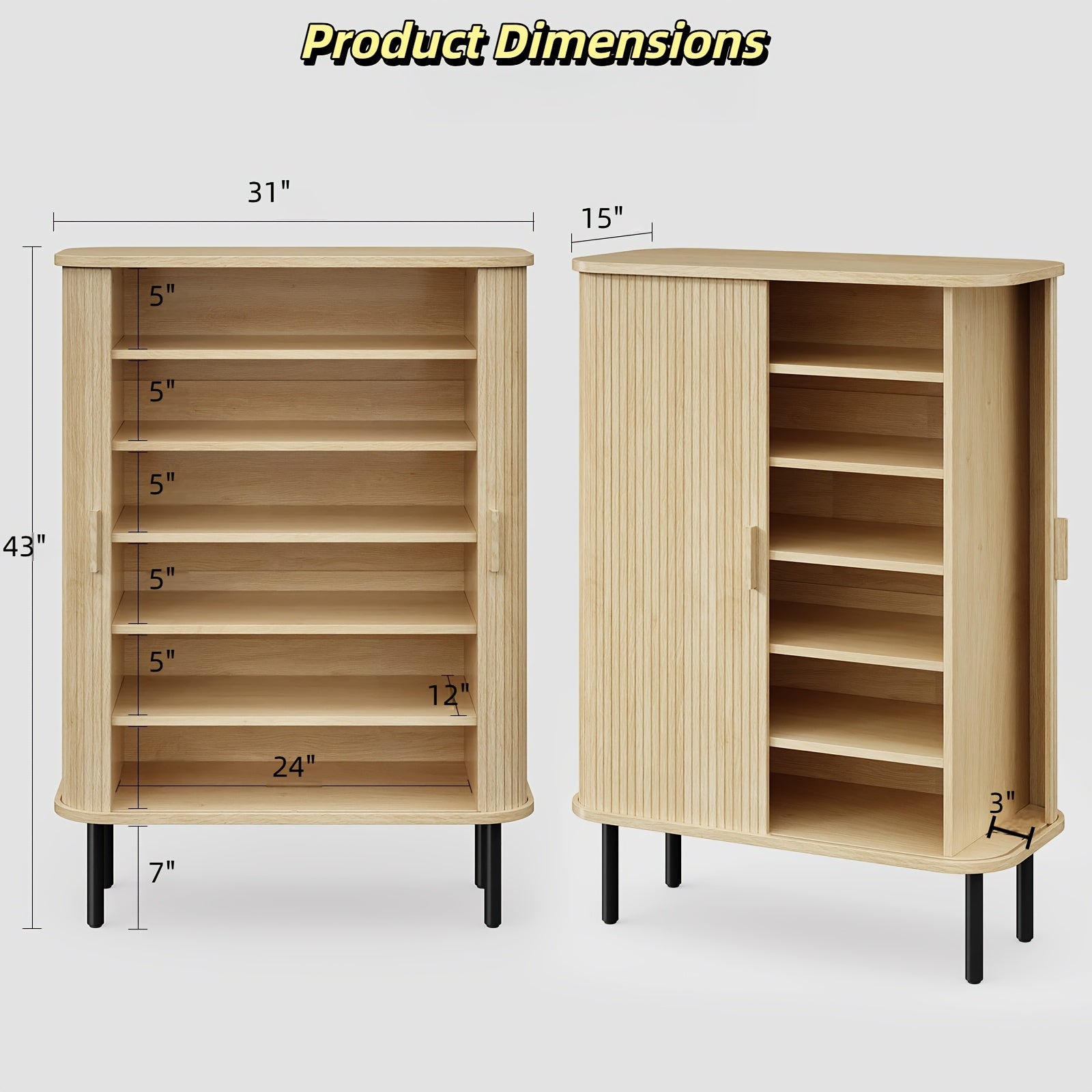 PAZCASA 6-Tier Shoe Cabinet with Sliding Door, Wooden Shoe Storage Cabinet with Adjustable Shelves, Mid-Century Modern Freestanding Shoe Storage Organizer for Entryway, Hallway, Living Room, Walnut