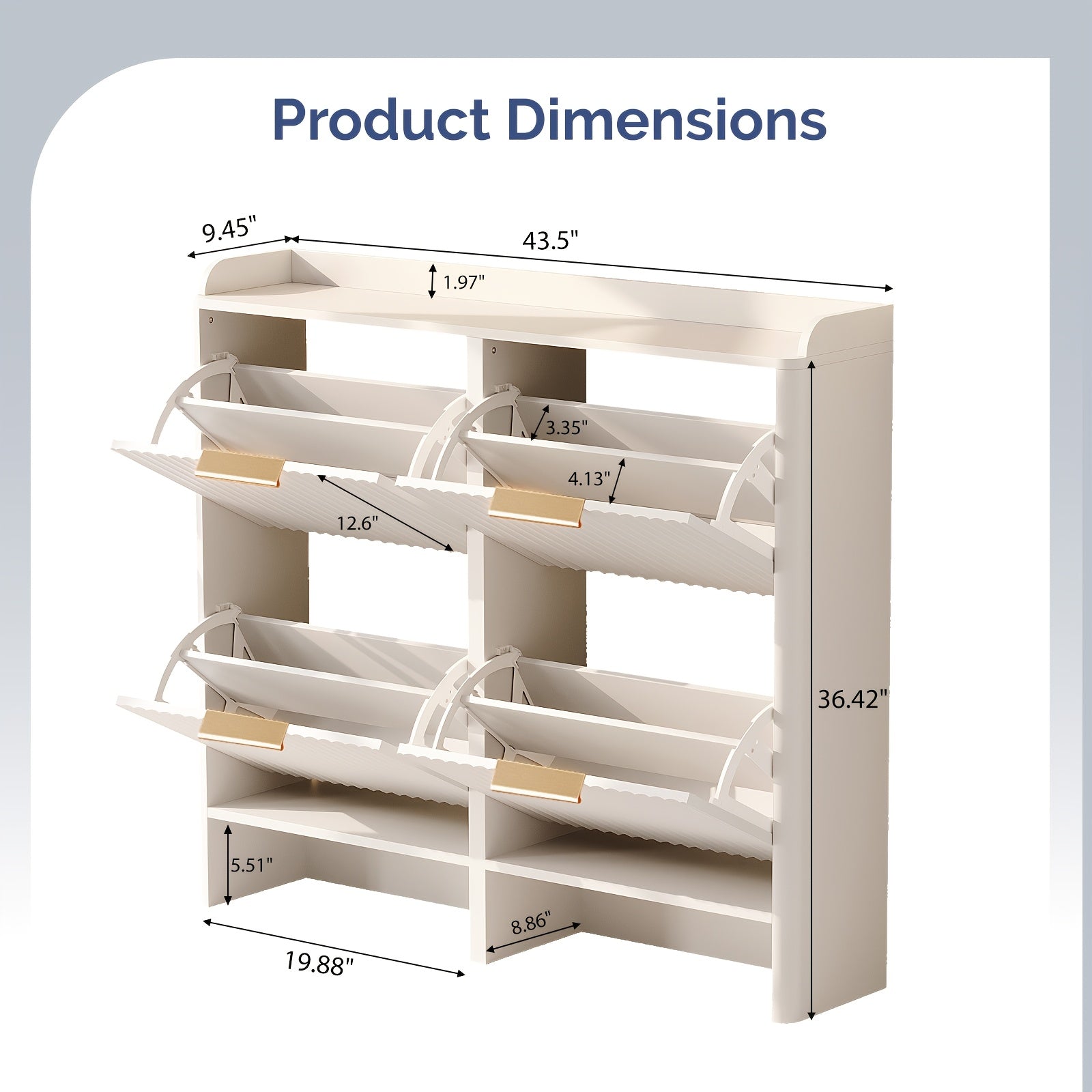 Bonnlo Large Shoe Storage Cabinet with 4 Flip Drawers, Wood Fluted Slim Shoe Organizer with Unique Curved Side Panels, High Capacity Shoe Rack for Hallway Entryway
