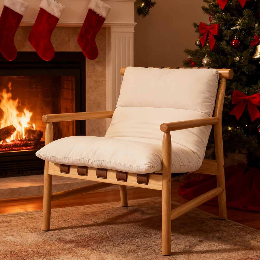 One Modern Accent Chair with Upholstery, Featuring Easy Assembly. This Solid Wood Lounge Chair Comes with a Removable Cushion And Is Designed for Low Back Support, Perfect for Reading in The Living Room, Bedroom, Or Balcony