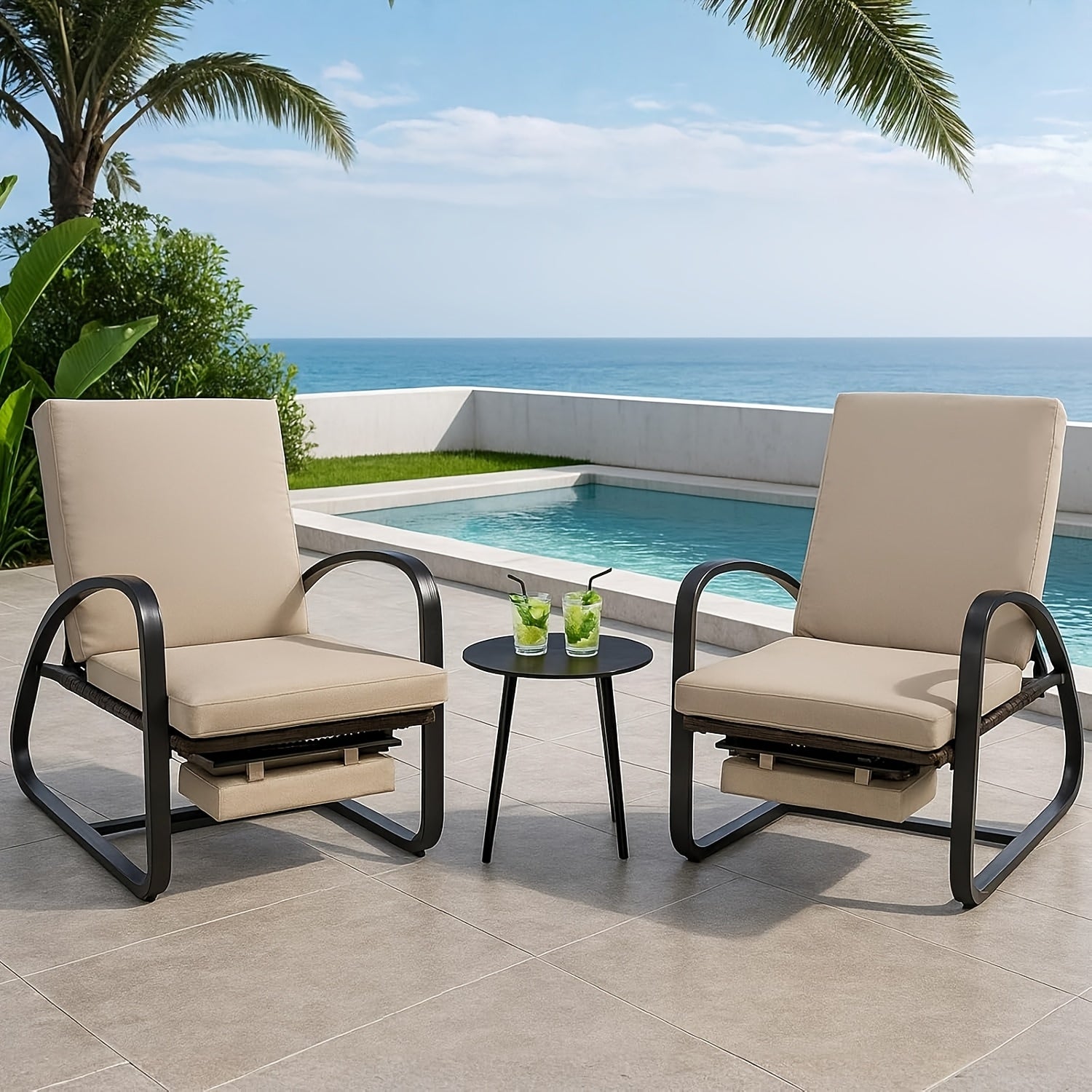 Set with Table Patio Chaise Lounge Chairs, Patio Recliner Chair, Outdoor Furniture Set 5-Position Adjustable, Outdoor, Bench for Deck, Lawn, Garden