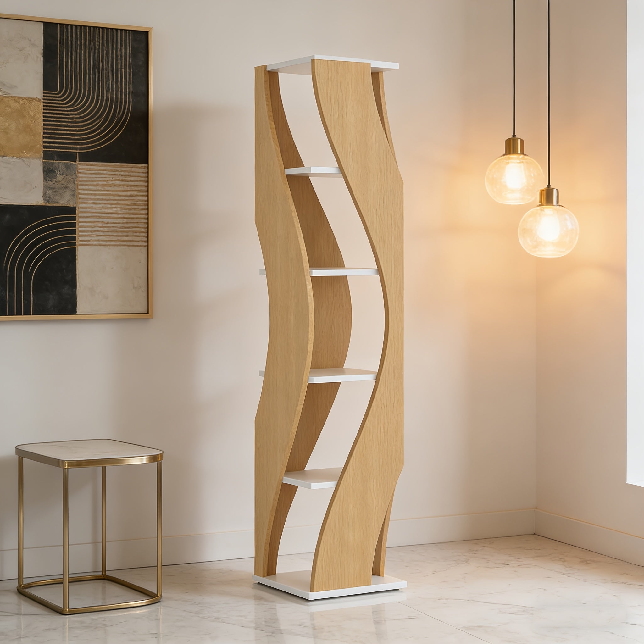 5-Tier Rotating Bookshelf with Corner Shelves - Space-Saving Turnable Bookcase Suitable for Small Spaces, Softwood Freestanding Storage Tower, Modern Rotating Shelves for Home, Office,, Assembly, Wood Color (No)