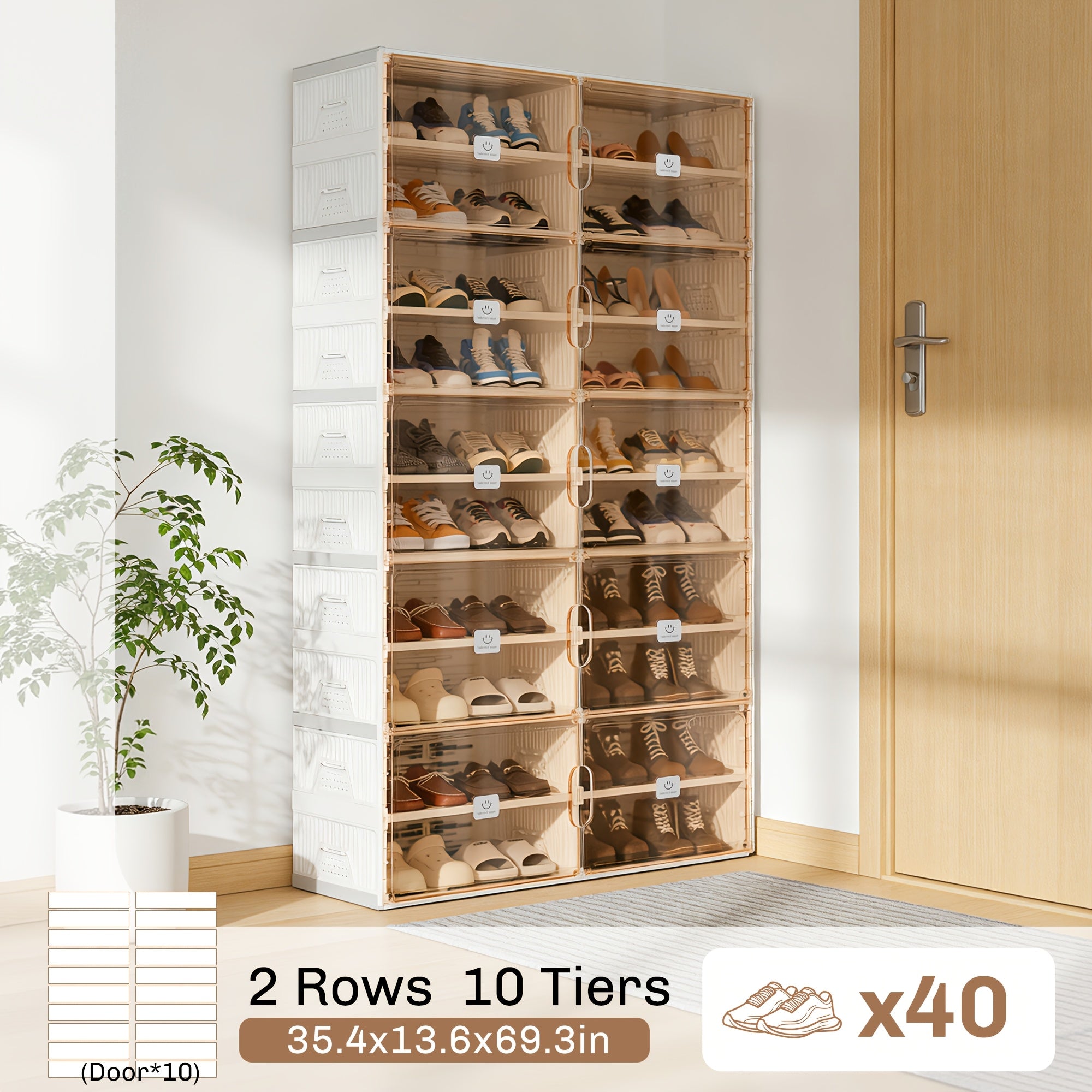 KERDOM Foldable Shoes Rack Storage Cabinet with Clear Doors - Collapsible Stackable Large Capacity 16-40 Shoes Organizer for Boots, Sneakers, Easy Set Up, Portable Shoes Boxes Container Shelf with Cover 16-40 Pairs for Closet, Entryway, Tall Shoes