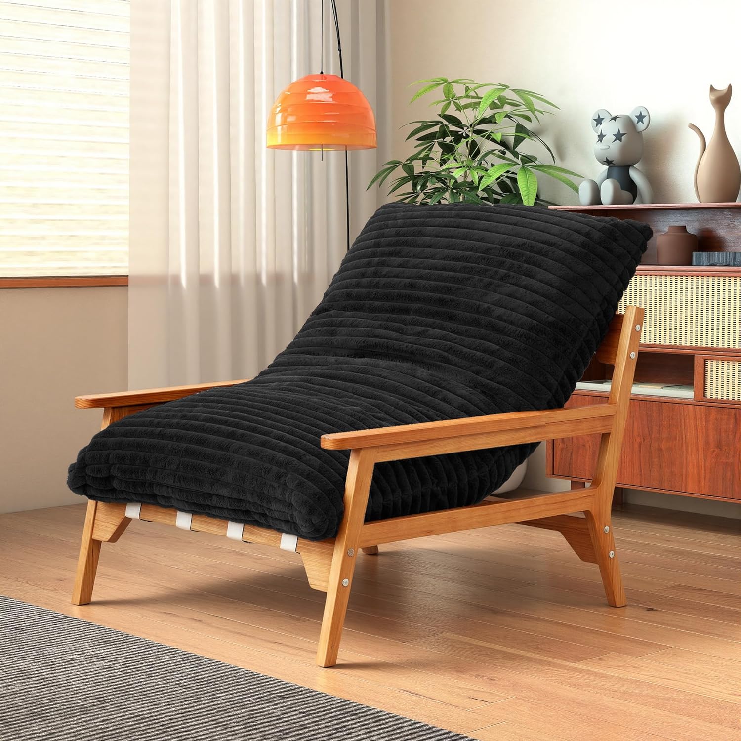 Modern Accent Chair with Ash Wood Armrests | Rabbit Fur Plush Lounge Chair for Living Room Relaxing, Bedroom Napping, Reading, Small Space Decor, Beige