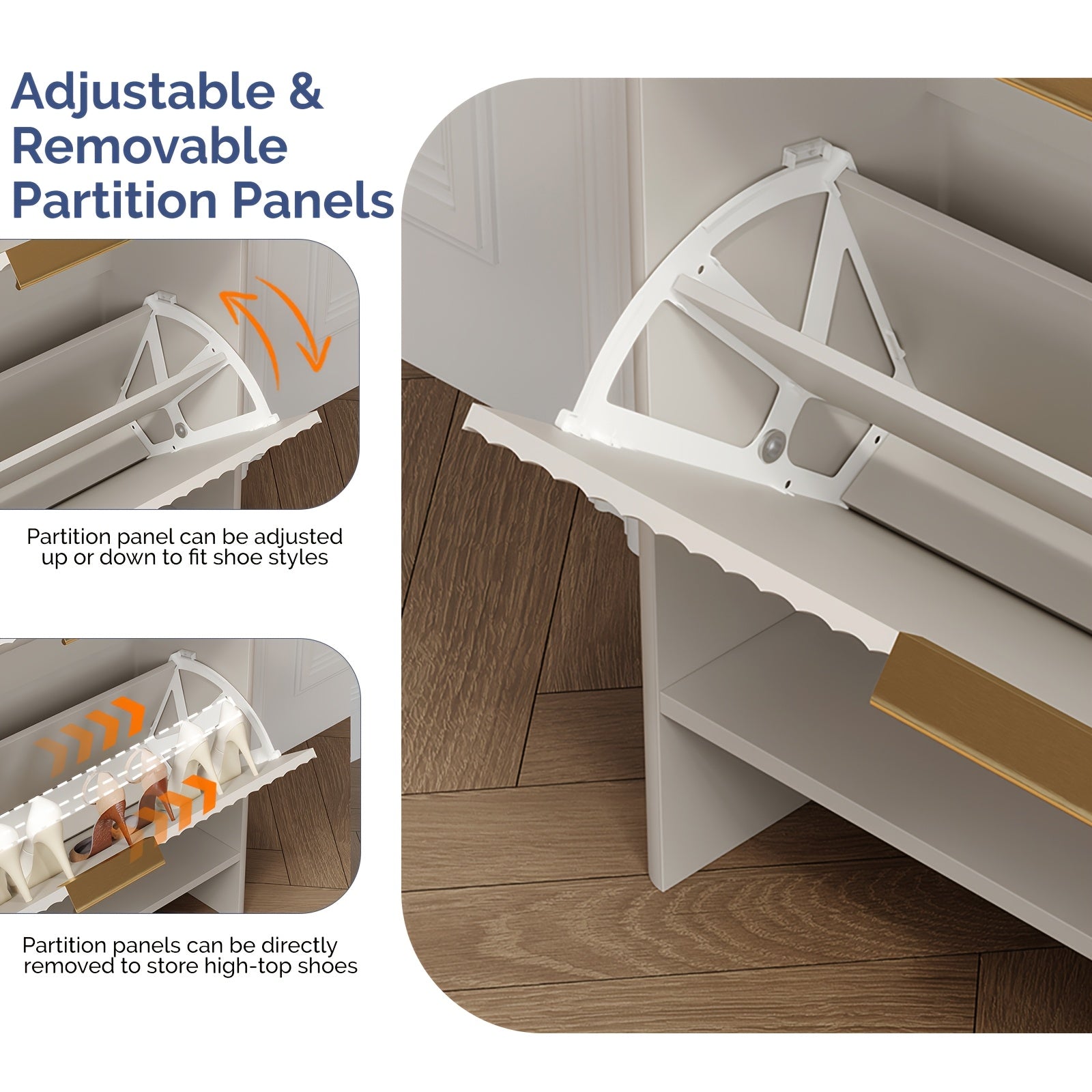 Bonnlo Large Shoe Storage Cabinet with 4 Flip Drawers, Wood Fluted Slim Shoe Organizer with Unique Curved Side Panels, High Capacity Shoe Rack for Hallway Entryway