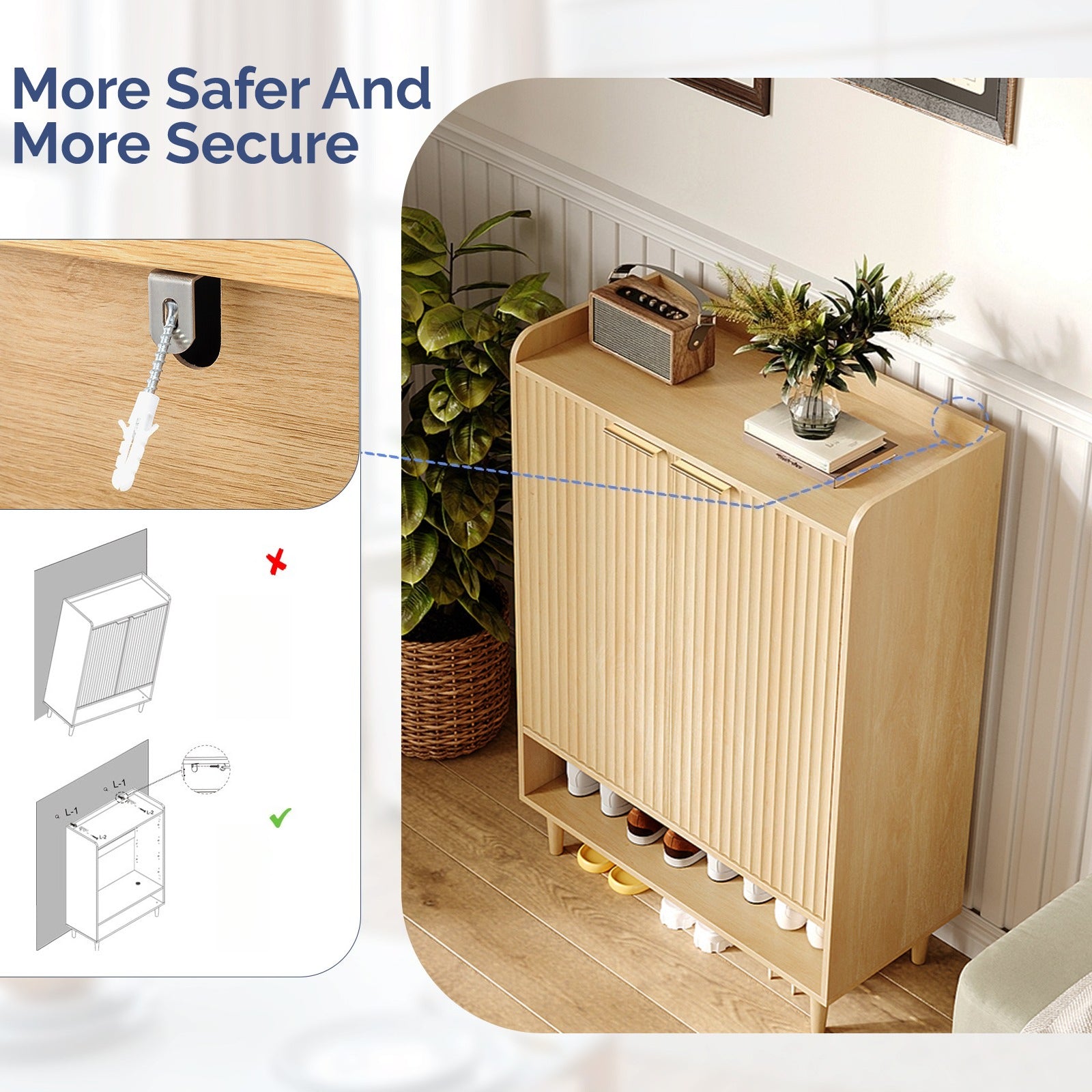 6-Tier Modern Narrow Shoe Storage Cabinet with Doors & Shelves - Freestanding Wood Shoe Organizer Suitable for Entryway, Hallway, Entrance, Space-Saving Shoe Rack Cabinet with Doors for Hallway Organization, Assembly Required (for Small Spaces)