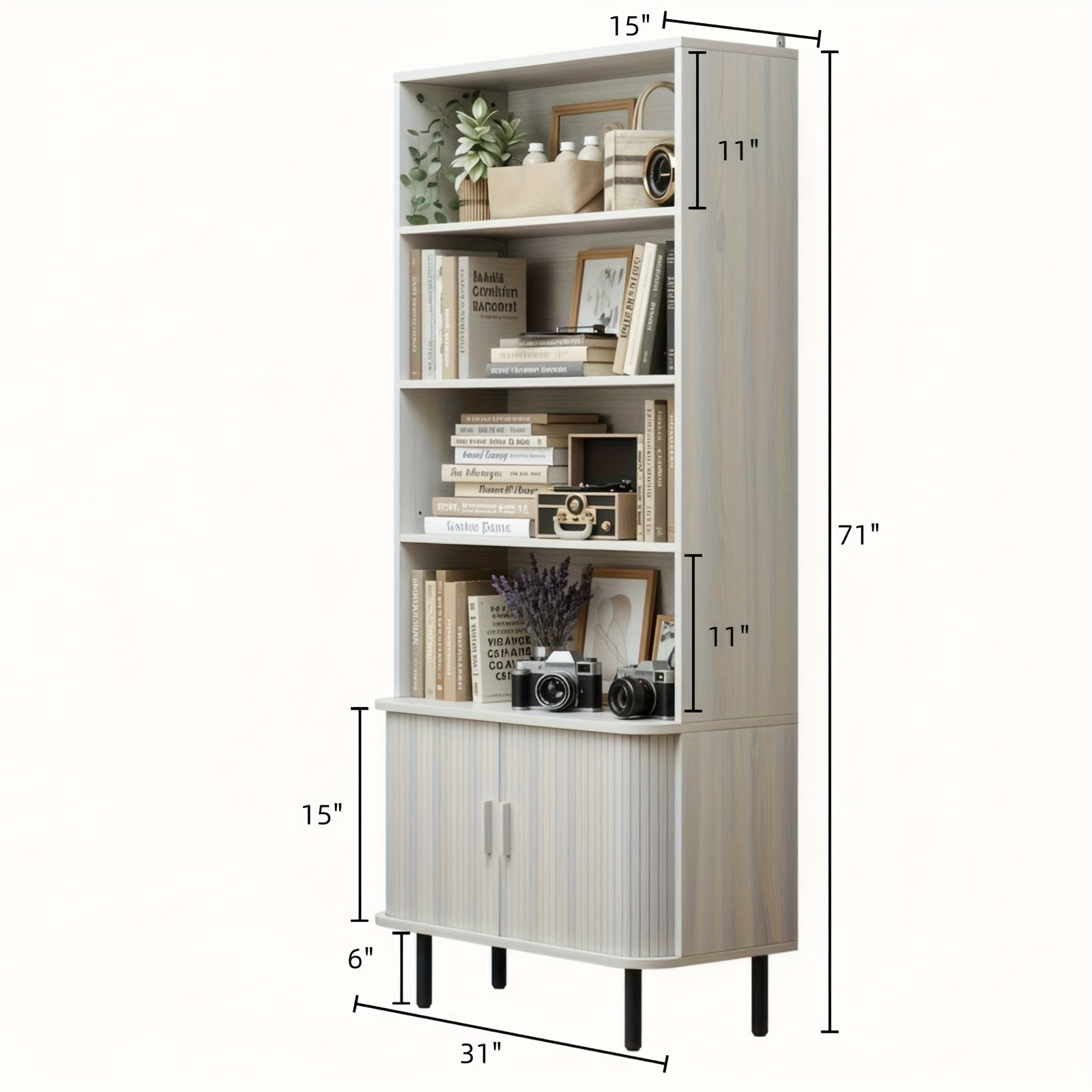 71 Inch Bookcase 4 Shelves Bookcase With Storage Cabinets And Adjustable Storage Shelves With Sliding Doors And Adjustable Feet For Home Office, Living Room Walnut