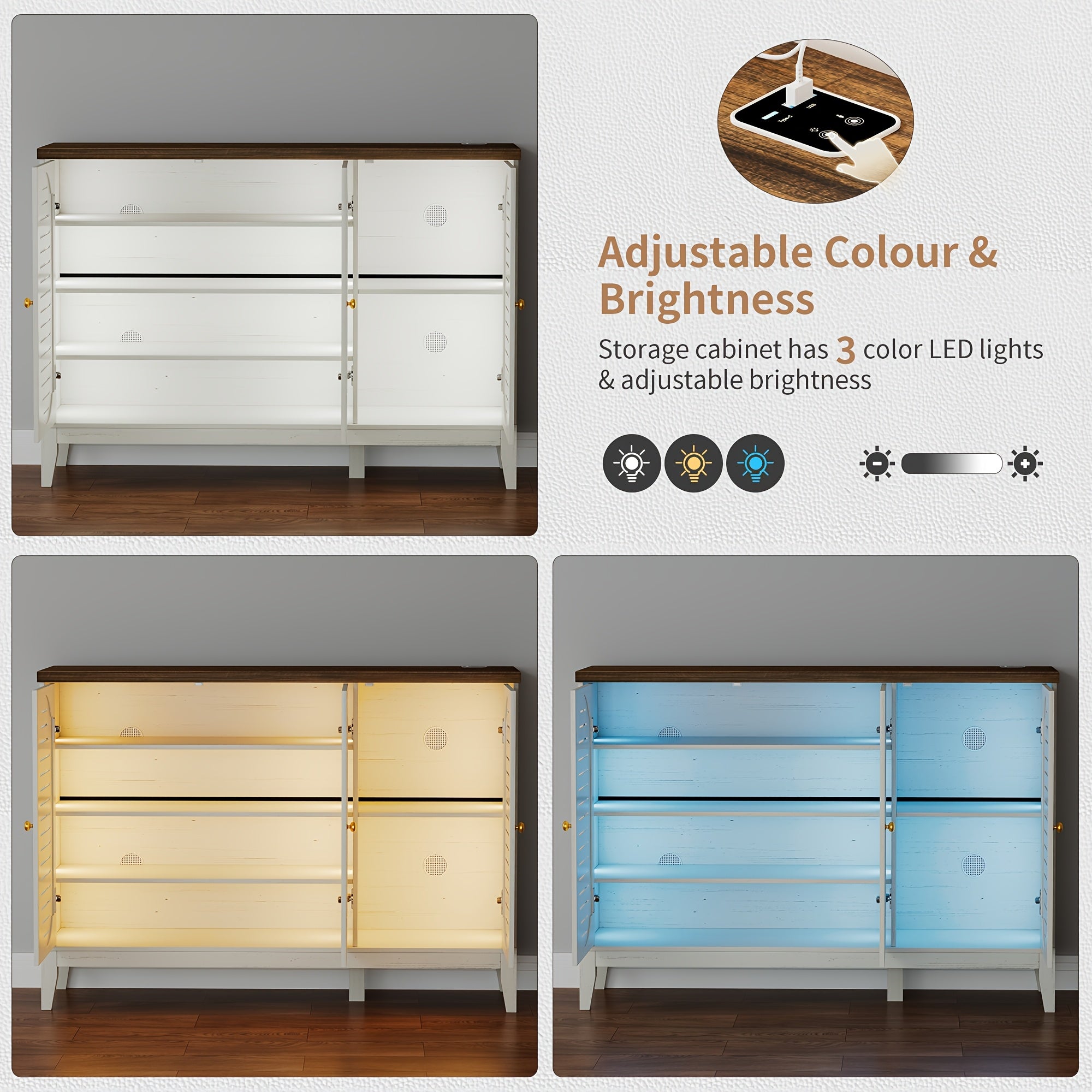 HWB Shoe Storage Unit Featuring 3 Color LED Lighting, Standalone Shoe Organizer with Legs, Compact Shoe Cabinet Ideal for Entryways, Hallways, And Bedrooms