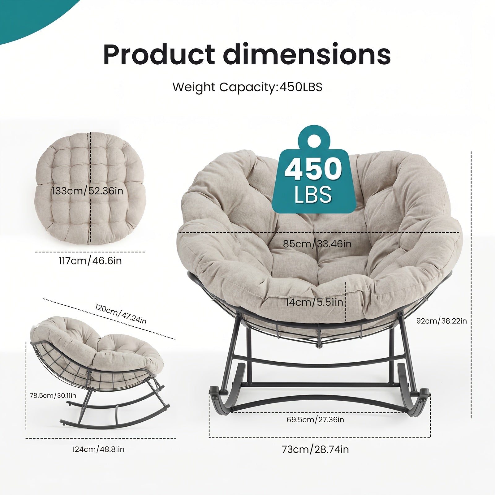 450Lbs Heavy Duty Oversized Egg Lounge Chair, Outdoor Rocking Chair With 5. 5 Thick Cushion& UV-Resistant Fabric, Perfect For Patio, Garden, Balcony, Outdoor Only