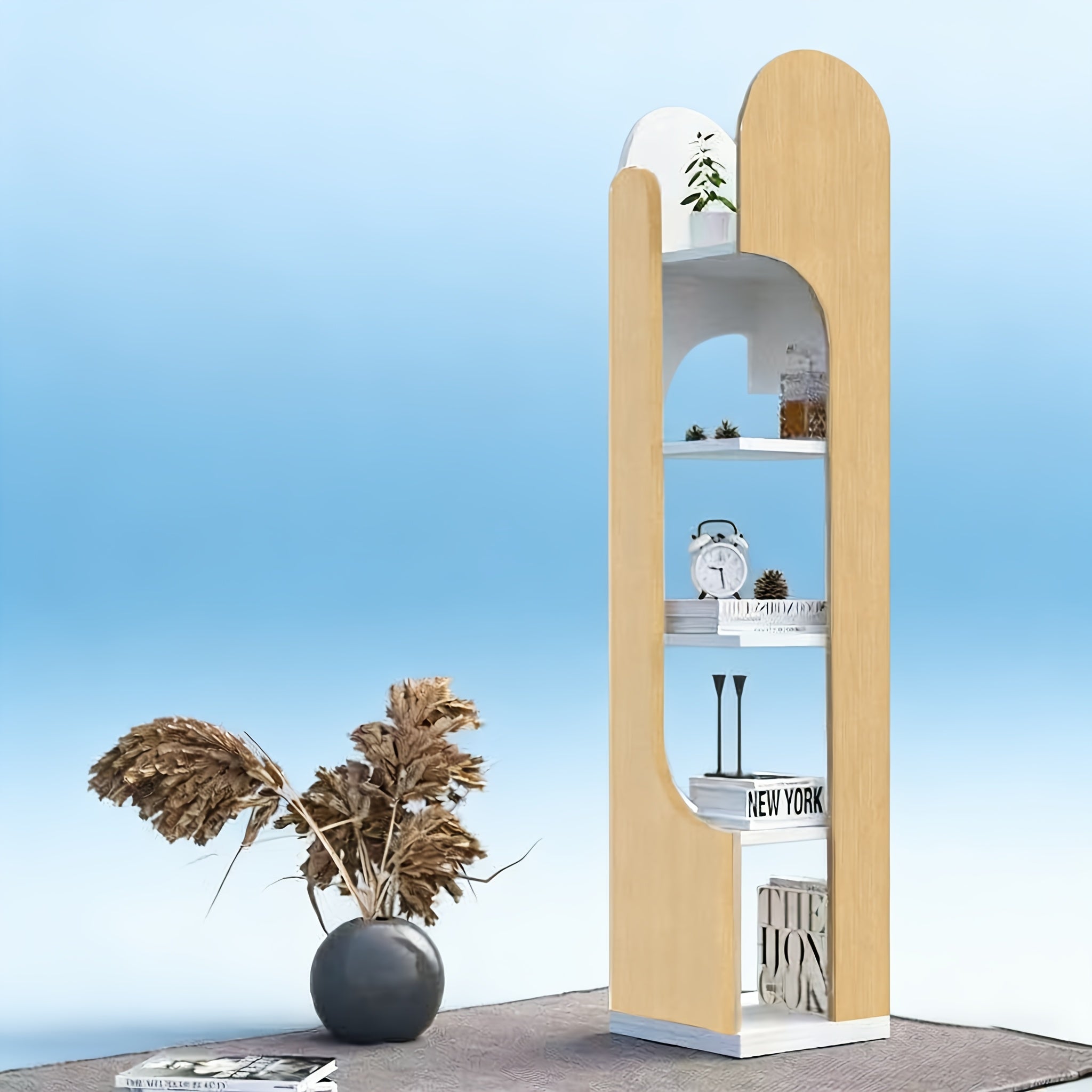 5-Tier Rotating Bookshelf with Corner Shelves - Space-Saving Turnable Bookcase Suitable for Small Spaces, Softwood Freestanding Storage Tower, Modern Rotating Shelves for Home, Office,, Assembly, Wood Color (No)