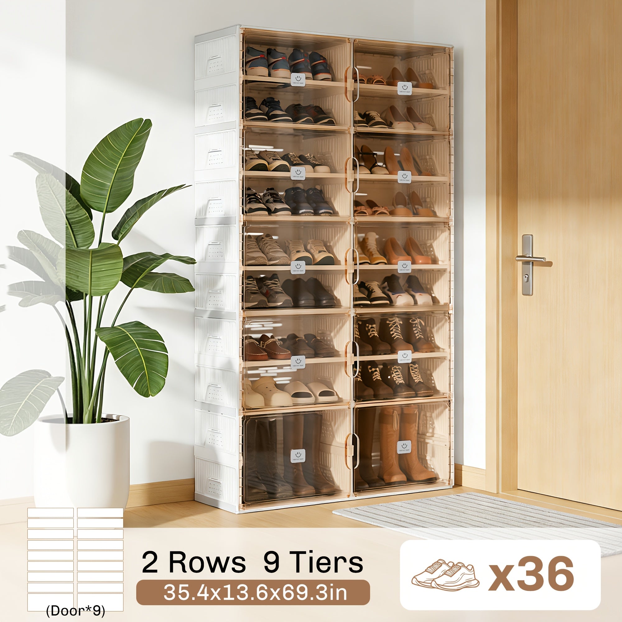 KERDOM Foldable Shoes Rack Storage Cabinet with Clear Doors - Collapsible Stackable Large Capacity 16-40 Shoes Organizer for Boots, Sneakers, Easy Set Up, Portable Shoes Boxes Container Shelf with Cover 16-40 Pairs for Closet, Entryway, Tall Shoes