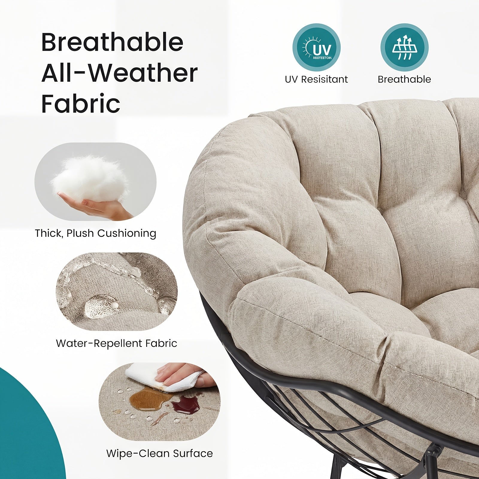 450Lbs Heavy Duty Oversized Egg Lounge Chair, Outdoor Rocking Chair With 5. 5 Thick Cushion& UV-Resistant Fabric, Perfect For Patio, Garden, Balcony, Outdoor Only