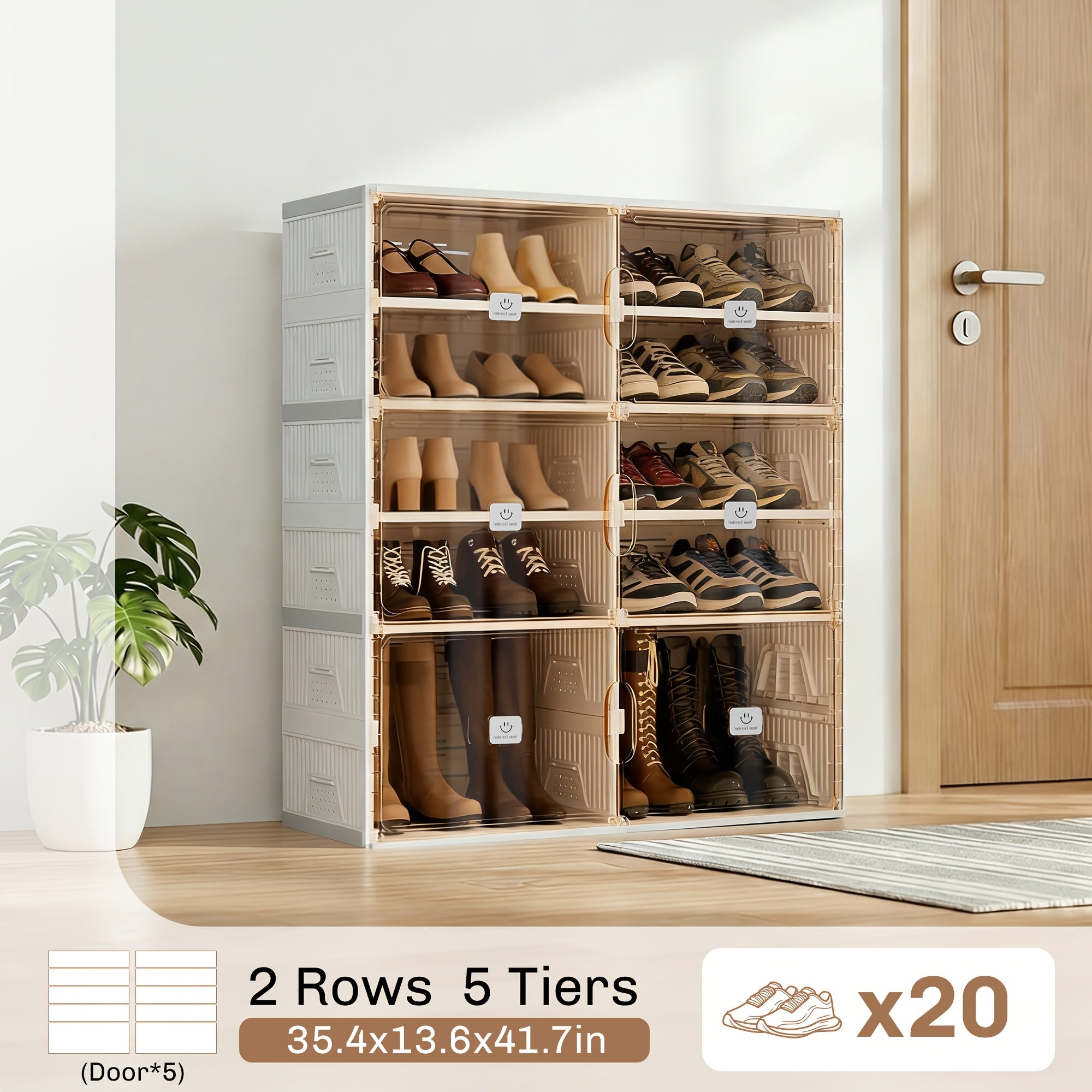 KERDOM Foldable Shoes Rack Storage Cabinet with Clear Doors - Collapsible Stackable Large Capacity 16-40 Shoes Organizer for Boots, Sneakers, Easy Set Up, Portable Shoes Boxes Container Shelf with Cover 16-40 Pairs for Closet, Entryway, Tall Shoes