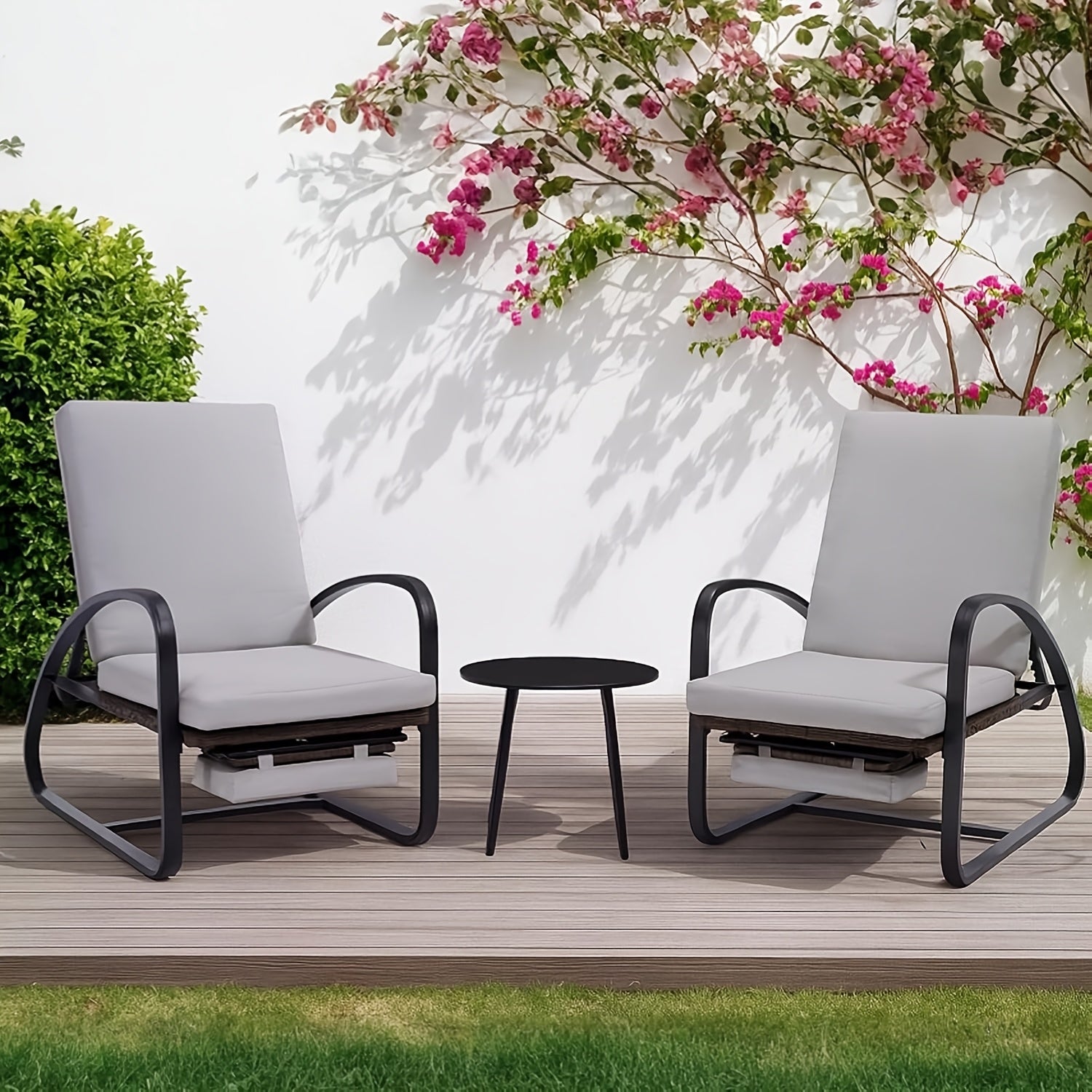 Set with Table Patio Chaise Lounge Chairs, Patio Recliner Chair, Outdoor Furniture Set 5-Position Adjustable, Outdoor, Bench for Deck, Lawn, Garden